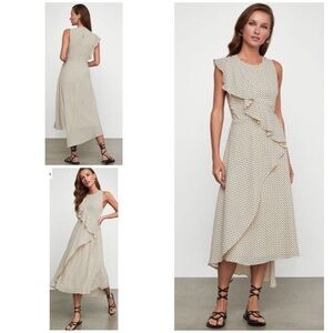 EUC BCBGMAXAZRIA Asymmetrical Ruffled Floral Dot Print Midi Dress Large​​​​​